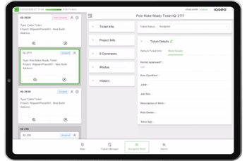 Mobile Ansicht der zugewiesenen Arbeitsaufgaben mit IQGeo Workflow Manager