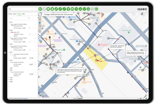 IQGeo Network Manager Electric Produktbildschirm