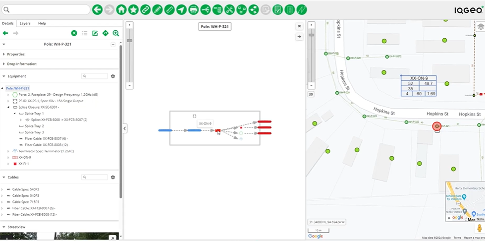 Anzeige und Bearbeitung von Sekundärgeometrien mit IQGeo Network Manager Telecom 